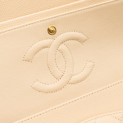 Chanel medium classic double flap bag caviar beige