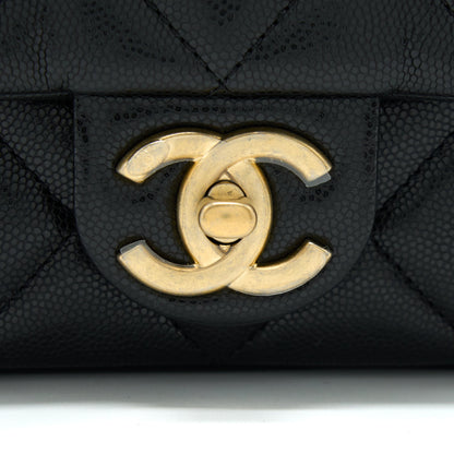 Chanel 22A Mini Square Flap Bag Caviar Black Brushed