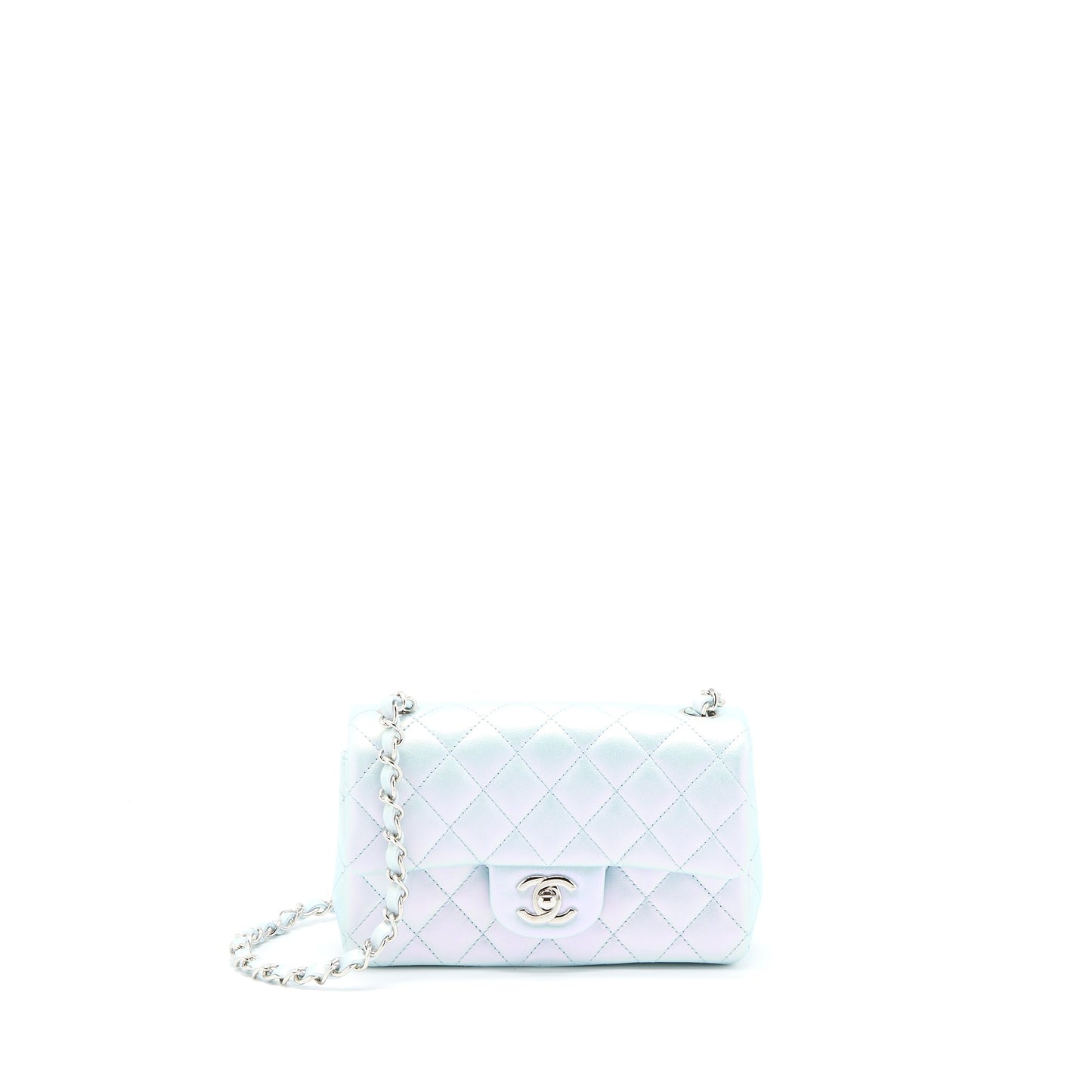 Chanel 21K Mini Rectangular Flap Bag Calfskin Iridescent Light Blue  (Microchip)