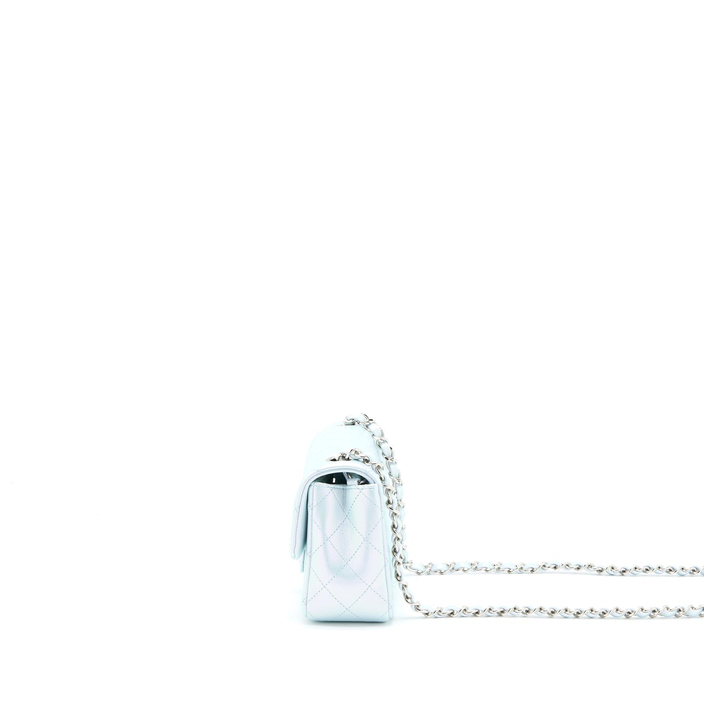Chanel 21K Mini Rectangular Flap Bag Calfskin Iridescent Light Blue  (Microchip)