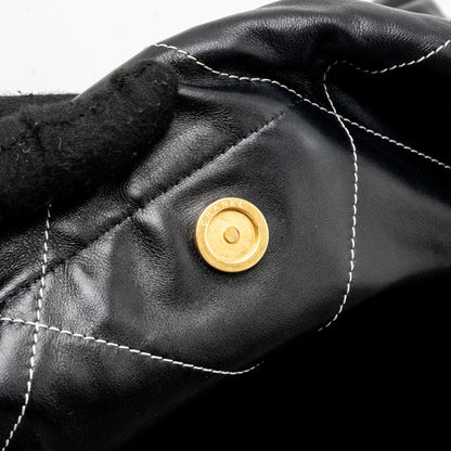 Chanel Medium 22 Bag Shiny Calfskin Black With White Stitching Gold Letter  (Microchip)