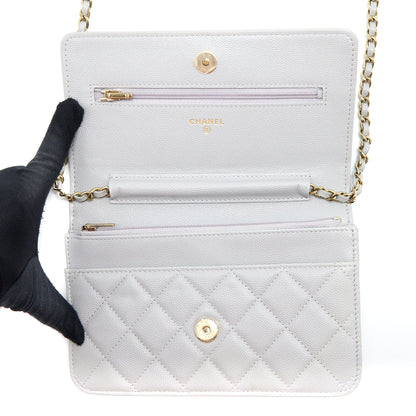 Chanel Classic Wallet on Chain Caviar Light Grey L (Microchip)