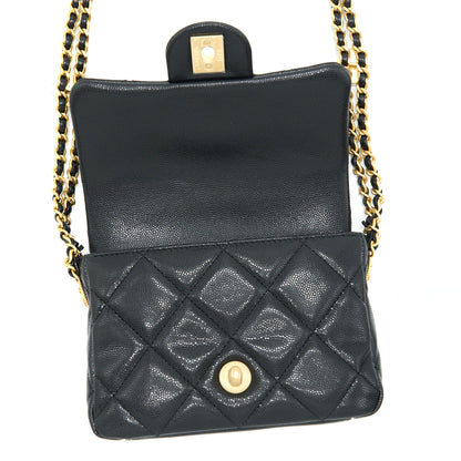 Chanel 22A Mini Square Flap Bag Caviar Black Brushed