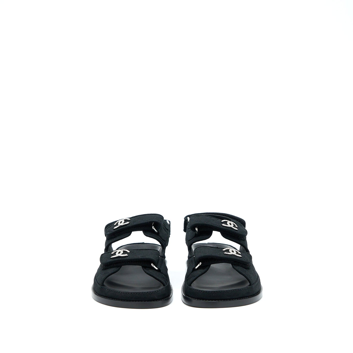Chanel Size 36 Dad Sandals Crystal Logo Fabric Black