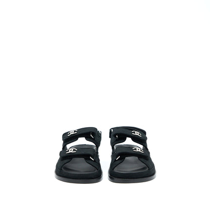 Chanel Size 36 Dad Sandals Crystal Logo Fabric Black