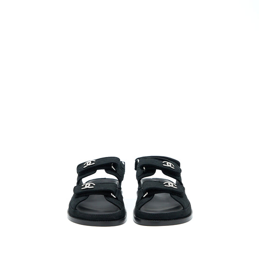 Chanel Size 36 Dad Sandals Crystal Logo Fabric Black