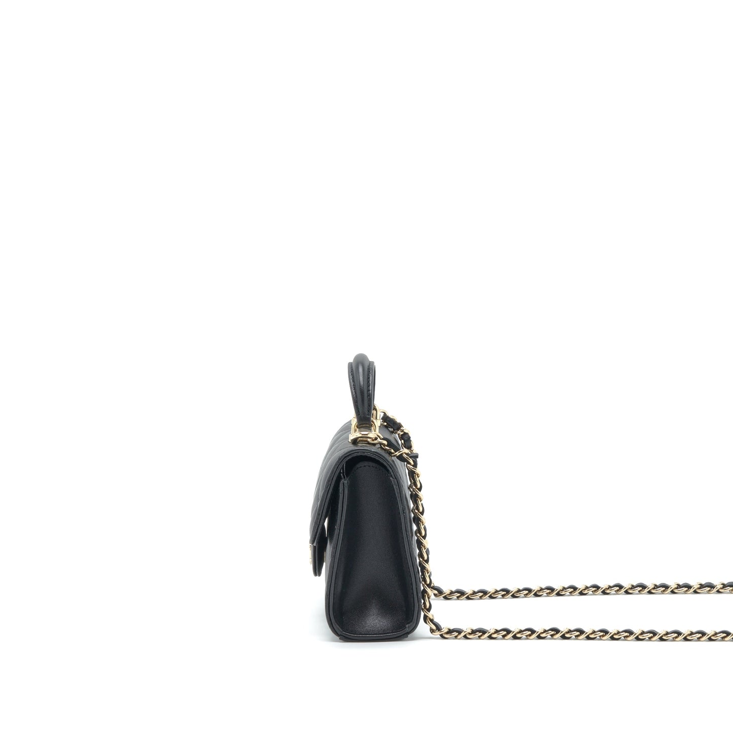 Chanel 22P Top Handle Mini Flap Bag With Chain Lambskin Black L
