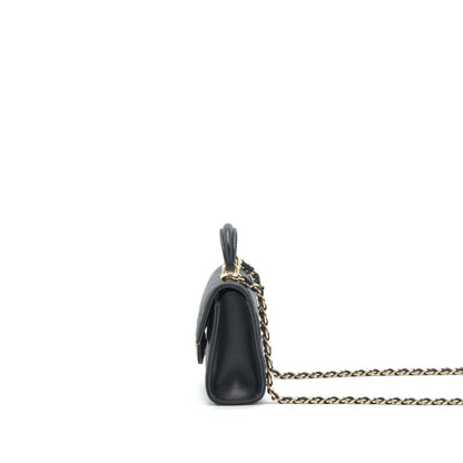 Chanel 22P Top Handle Mini Flap Bag With Chain Lambskin Black L