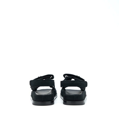 Chanel Size 36 Dad Sandals Crystal Logo Fabric Black