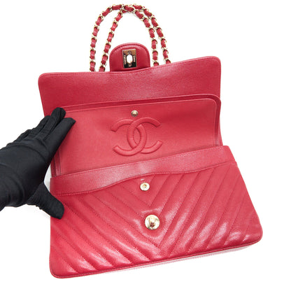 Chanel Medium Classic Double Flap caviar Raspberry Red with L