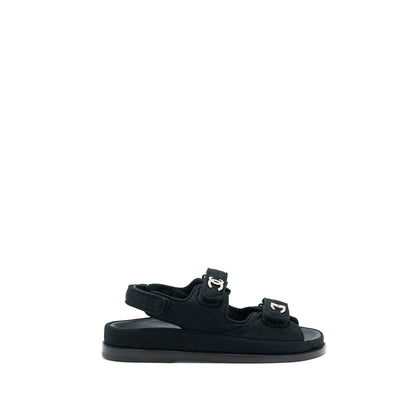 Chanel Size 36 Dad Sandals Crystal Logo Fabric Black