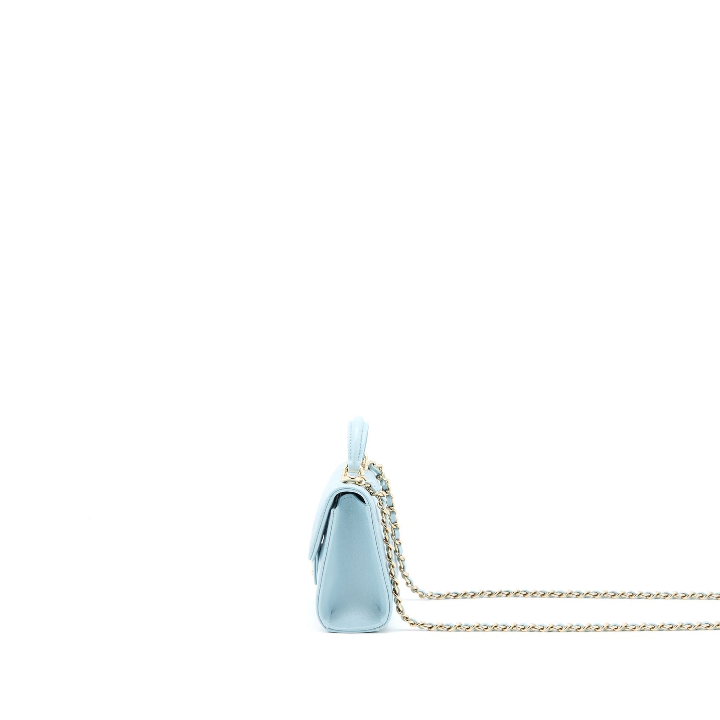 Chanel Mini Top Handle Flap Bag Lambskin Light Blue L