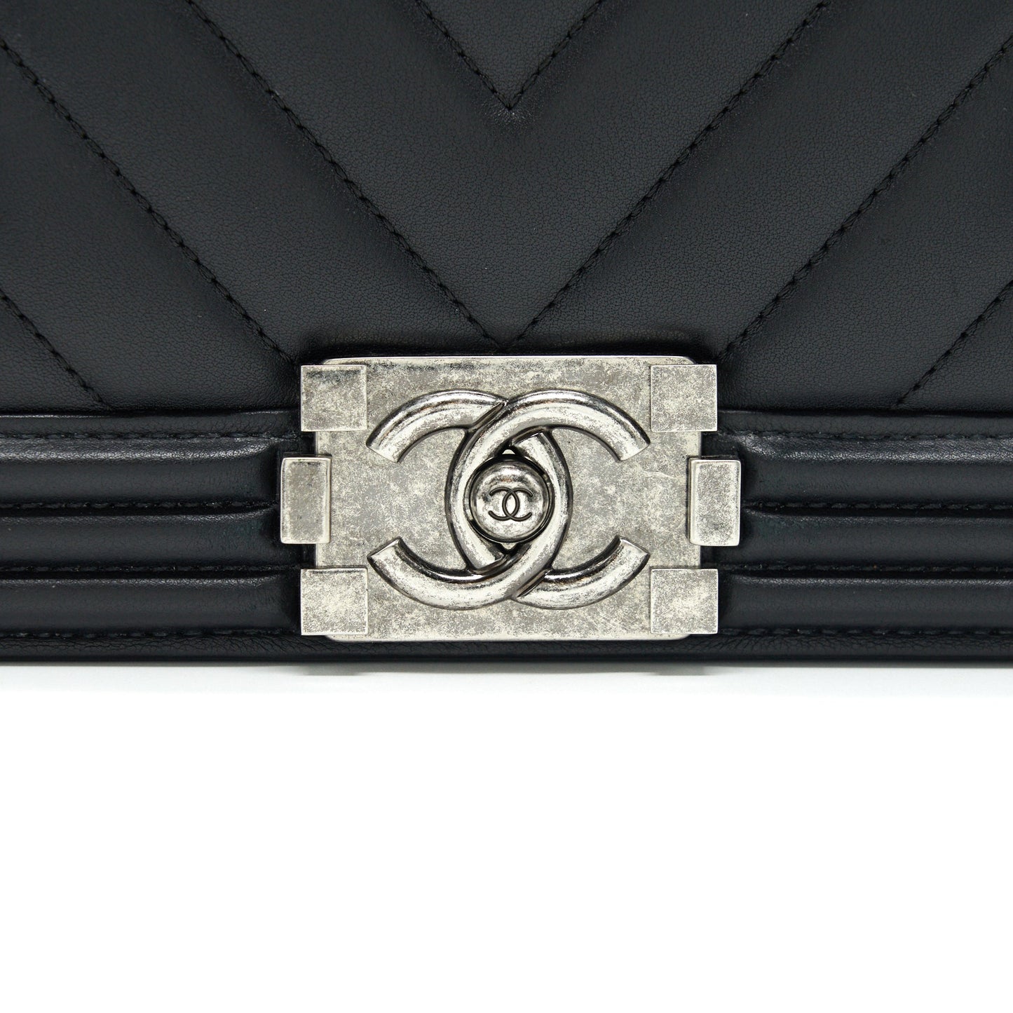 Chanel Small Chevron Leboy Bag Calfskin Black With