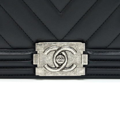 Chanel Small Chevron Leboy Bag Calfskin Black With