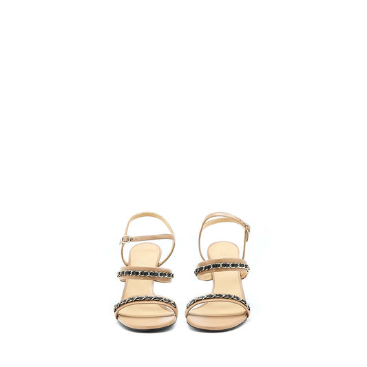 Chanel Size 38 Leather Chains Heel Sandals Lambskin Beige/Black L