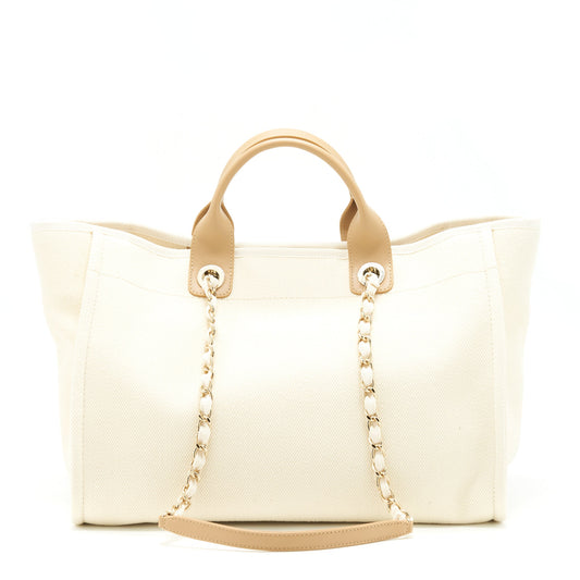 Chanel Deauville Tote Bag Canvas Light Beige L