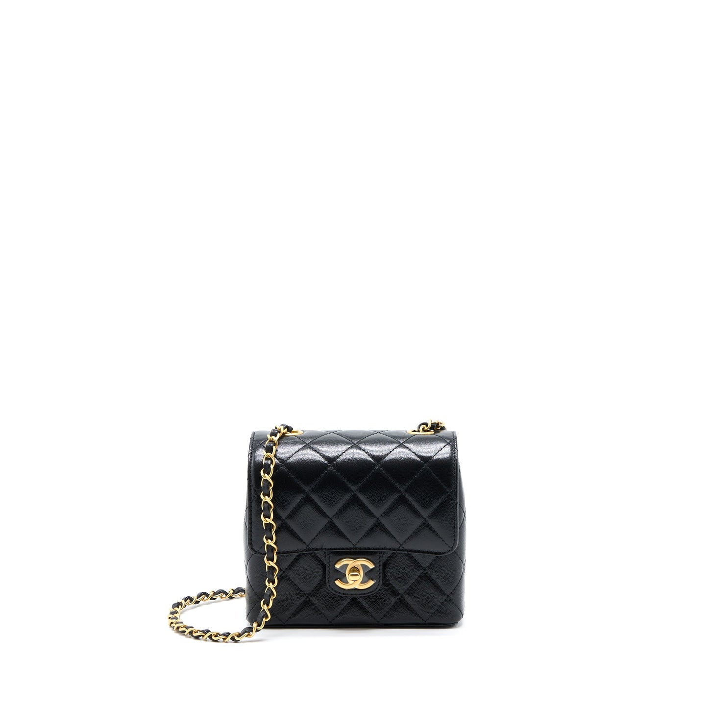 Chanel 22K Retro Classic New Mini Square Flap Bag Goatskin Black (Microchip)