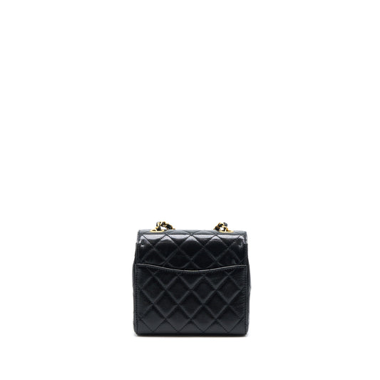 Chanel 22K Retro Classic New Mini Square Flap Bag Goatskin Black (Microchip)