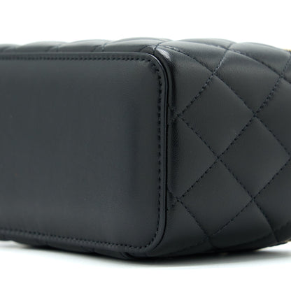 Chanel 22A Pearl Crush Long Vanity With Chain Lambskin Black