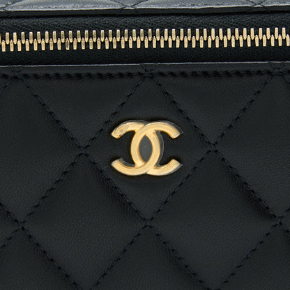 Chanel 22A Pearl Crush Long Vanity With Chain Lambskin Black