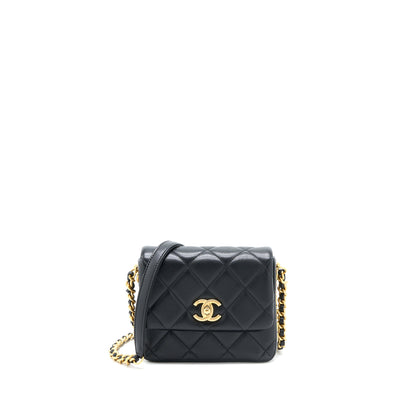 Chanel 21B Seasonal Quilted Square Flap Bag Lambskin Black Brushed  (Microchip)