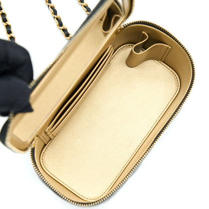 Chanel 22A Pearl Crush Long Vanity With Chain Lambskin Black