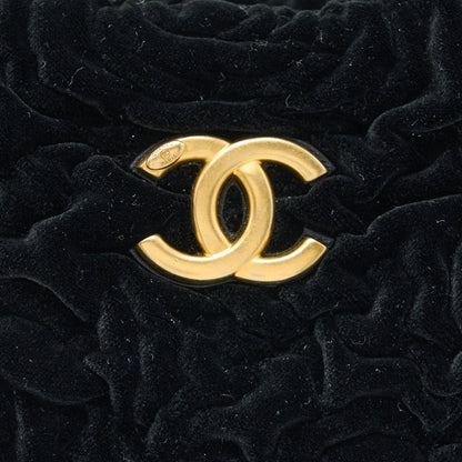 Chanel Mini Boston Bag with Chain Camellia Velvet Black  (Microchip)