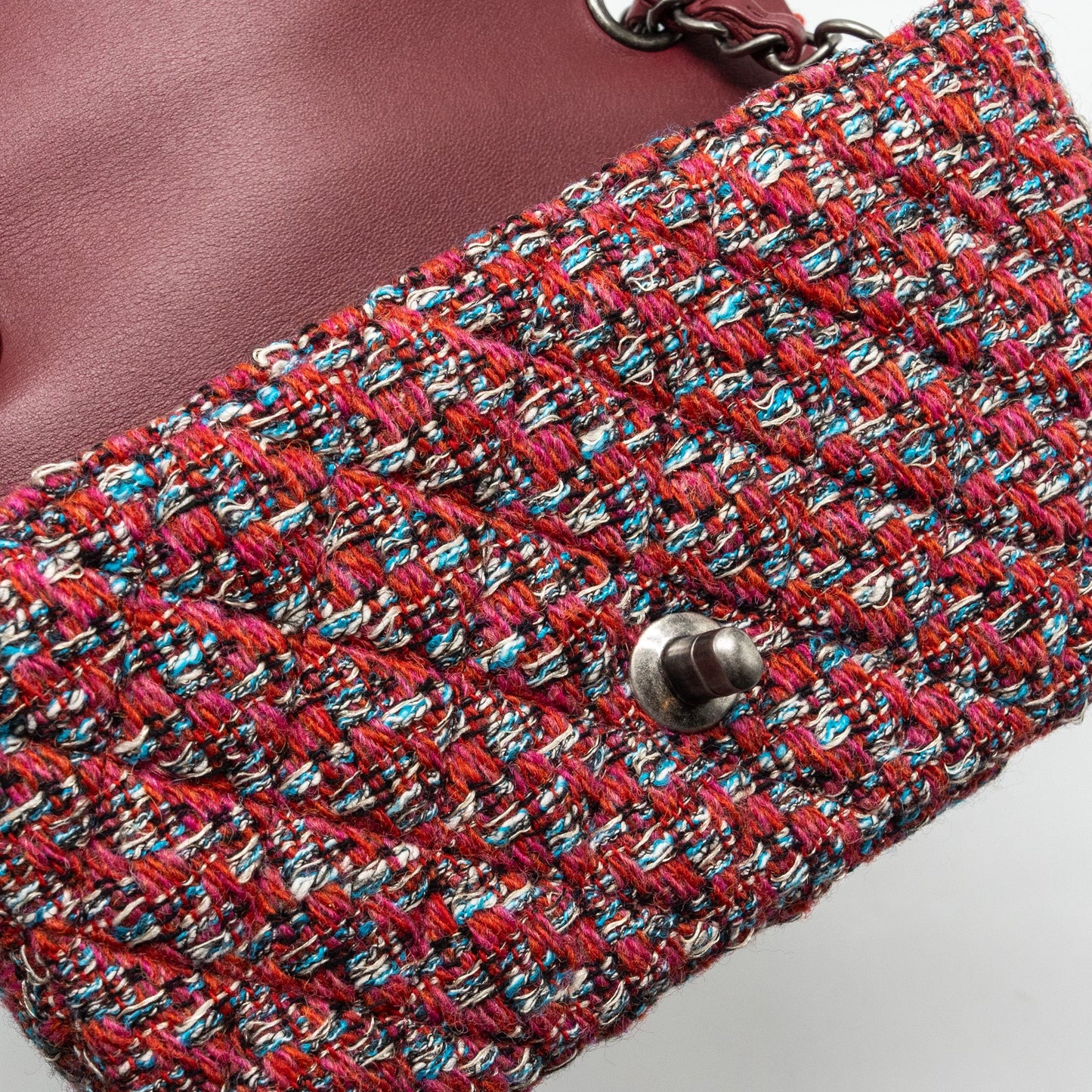 Chanel Mini Rectangular Flap Bag Tweed Multicolour Ruthenium Hardware(Microchip)