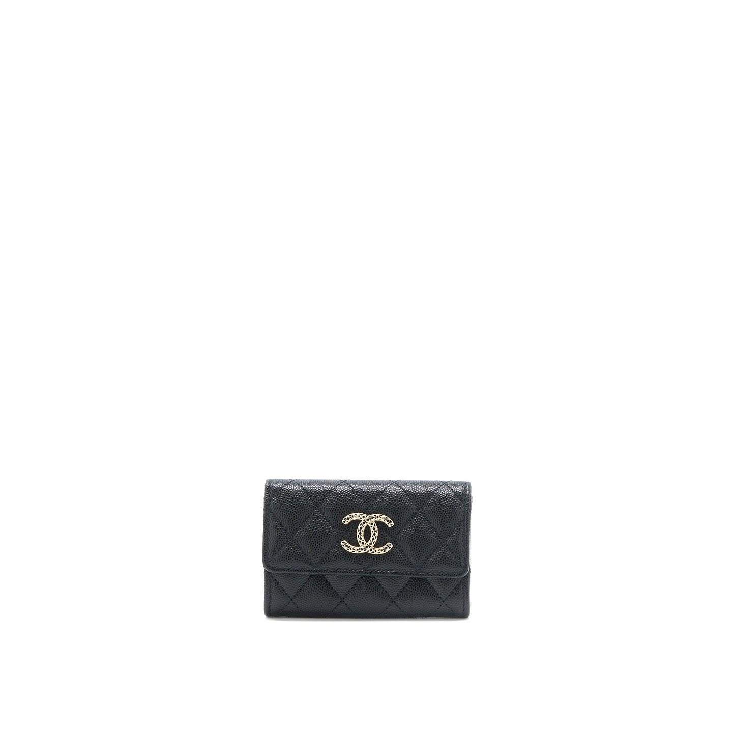 Chanel 23P Detailed Logo Flap Card Holder Caviar Black L (Microchip)