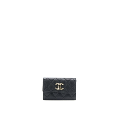 Chanel 23P Detailed Logo Flap Card Holder Caviar Black L (Microchip)