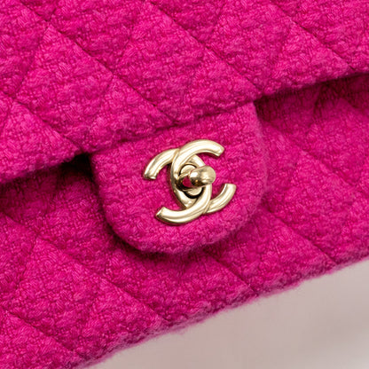 Chanel Medium Classic Double Flap Bag Tweed Pink L (Microchip)