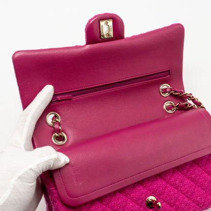 Chanel Medium Classic Double Flap Bag Tweed Pink L (Microchip)