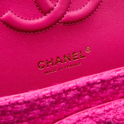 Chanel Medium Classic Double Flap Bag Tweed Pink L (Microchip)