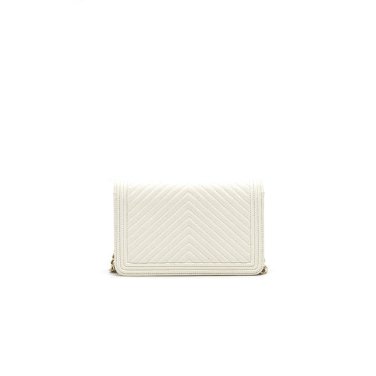 Chanel Chevron Caviar Wallet on Chain Ivory L