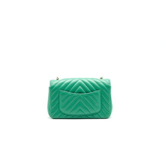 Chanel Chevron Mini Rectangular Green with L
