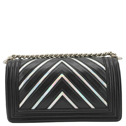 CHANEL Boy Flap Chevron Leather with Holographic PVC Crossbody Bag Black