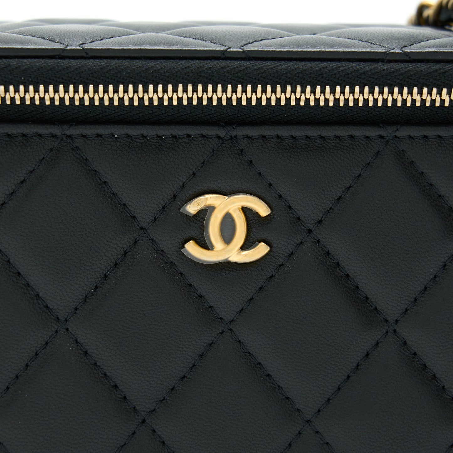 Chanel Pearl Crush Long Vanity With Chain Lambskin Black