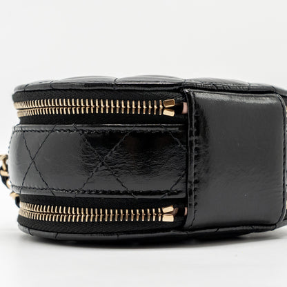 Chanel 22B Top Handle Mini Round Vanity Case With Chain Shiny Lambskin Black L (Microchip)