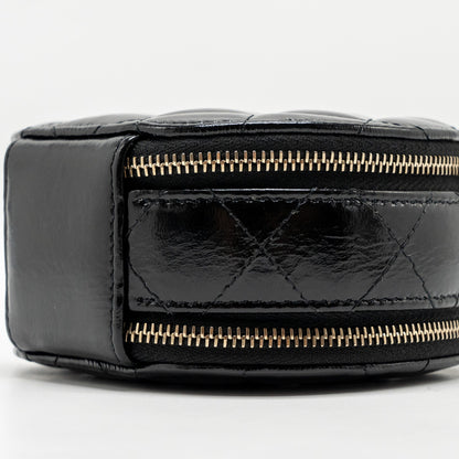 Chanel 22B Top Handle Mini Round Vanity Case With Chain Shiny Lambskin Black L (Microchip)