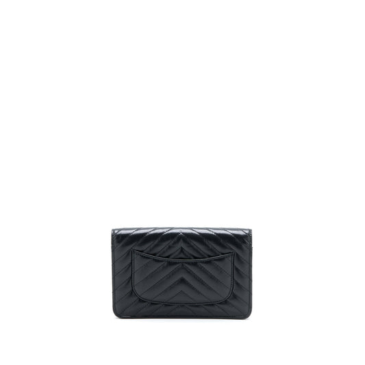 Chanel 2.55 Reissue Wallet On Chain Chevron Aged Calfskin Black Brushed  (Microchip)