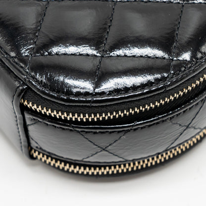 Chanel 22B Top Handle Mini Round Vanity Case With Chain Shiny Lambskin Black L (Microchip)