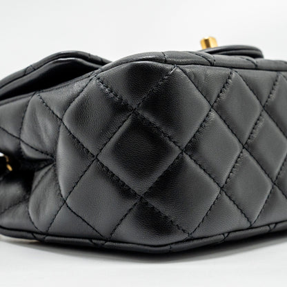 Chanel Pearl Crush Mini Square  Flap Bag Lambskin Black  (microchip)