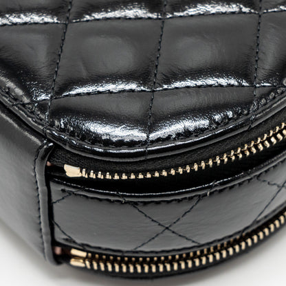 Chanel 22B Top Handle Mini Round Vanity Case With Chain Shiny Lambskin Black L (Microchip)