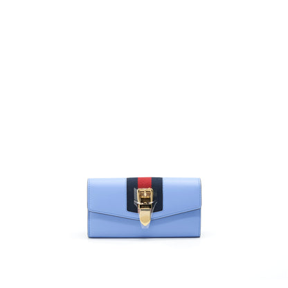 Gucci Sylvie Leather Continental Long Wallet In Blue