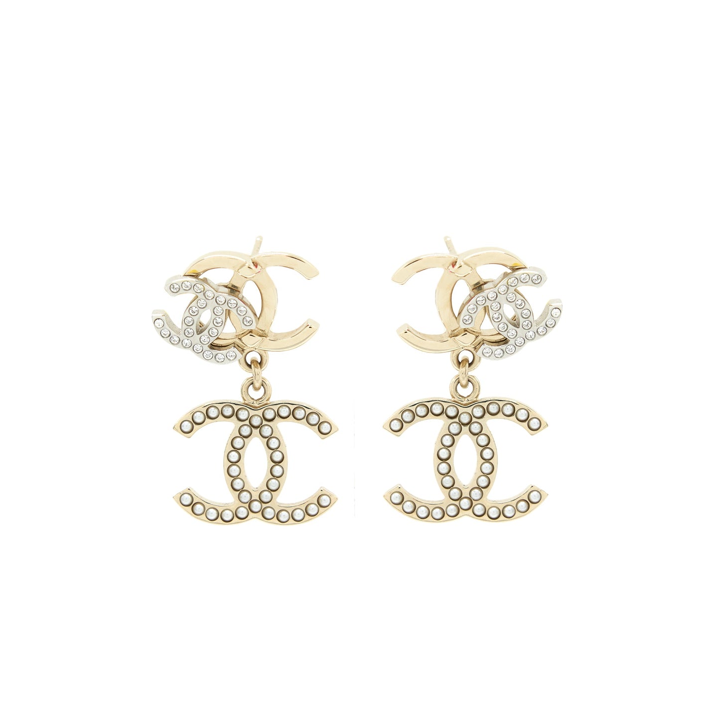 Chanel Logos Earrings With Pearls And Crystal L