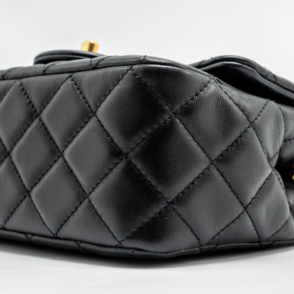 Chanel Pearl Crush Mini Square  Flap Bag Lambskin Black  (microchip)