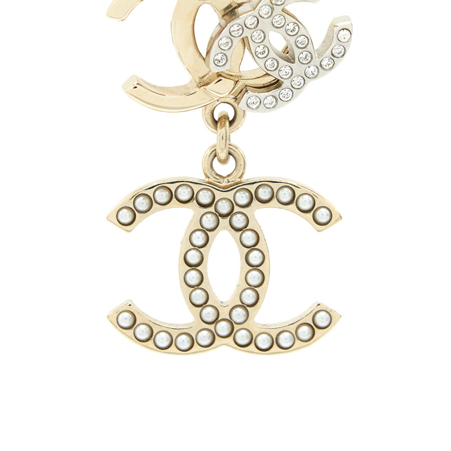 Chanel Logos Earrings With Pearls And Crystal L