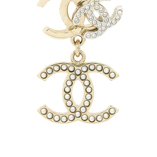 Chanel Logos Earrings With Pearls And Crystal L