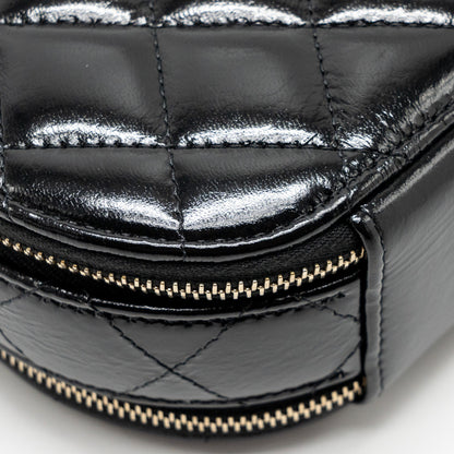 Chanel 22B Top Handle Mini Round Vanity Case With Chain Shiny Lambskin Black L (Microchip)
