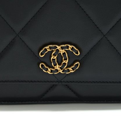 Chanel 19 Wallet On Chain Lambskin Black With Multicolour Hardware (Microchip)